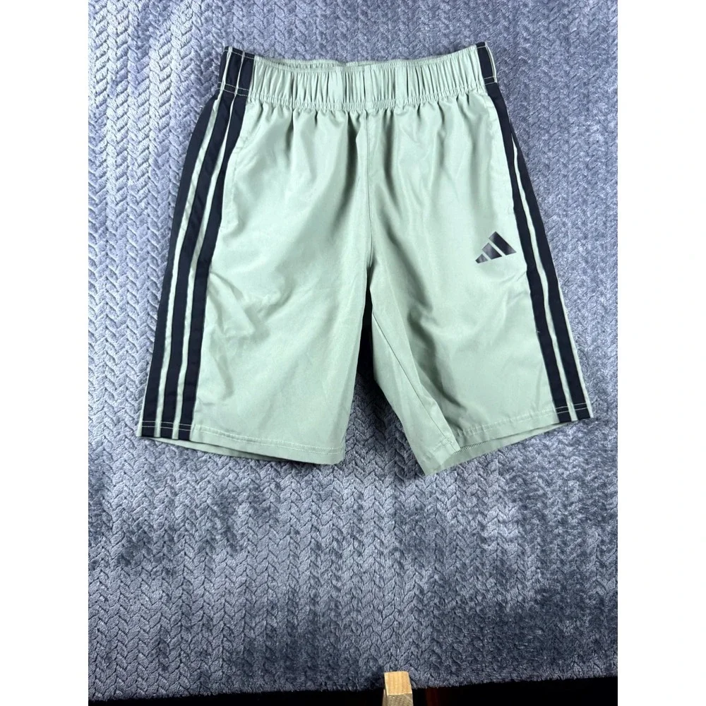 Adidas Athletic Shorts Youth Large (14/16) Sage Green 3 Stripes Elastic Waist